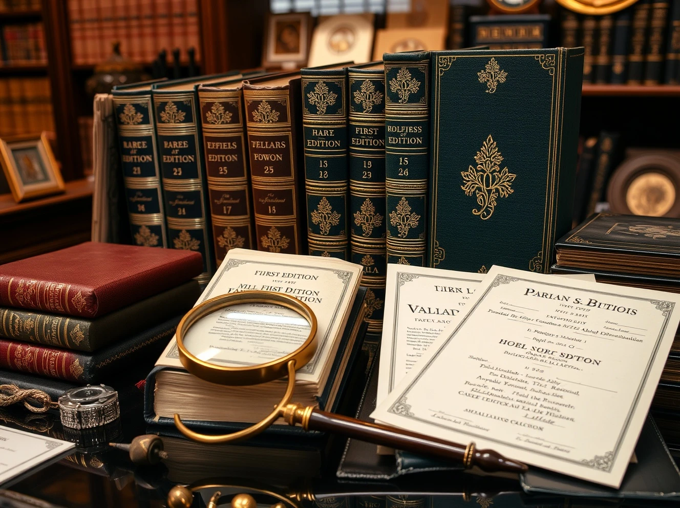 Valuable rare books being appraised at prestigious pawnbroker for investment purposes