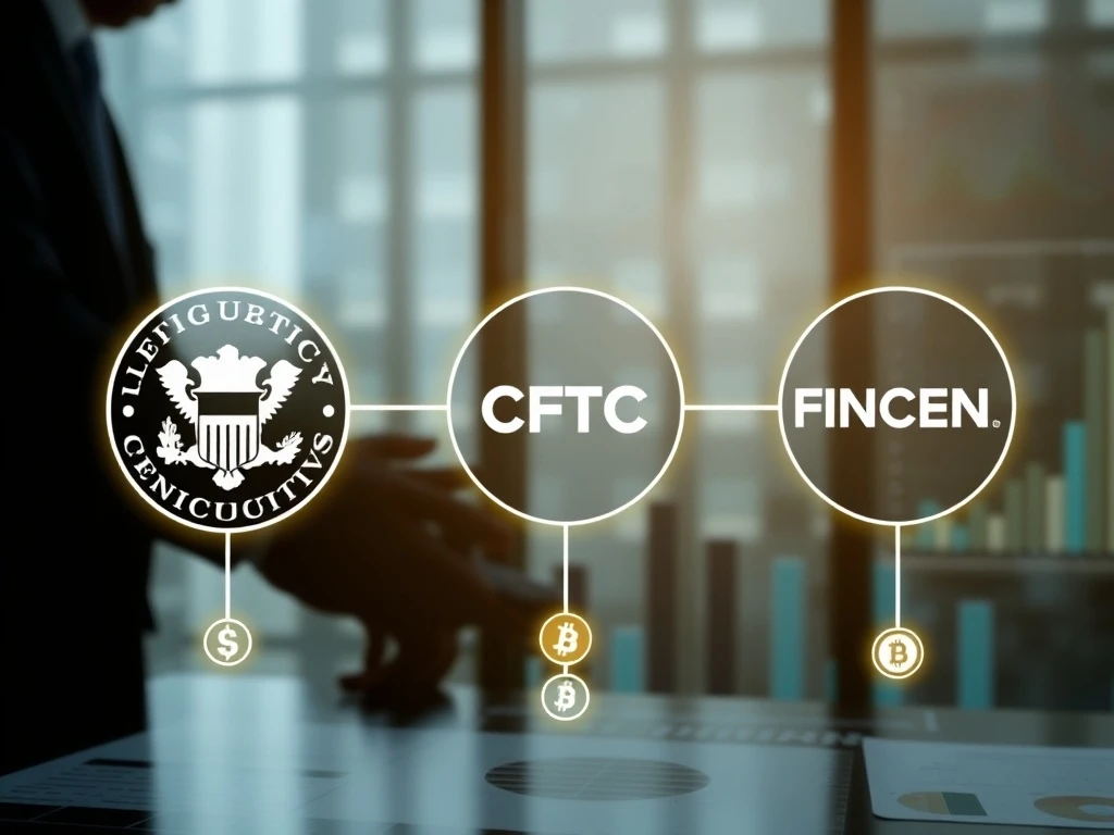 Regulatory convergence framework showing SEC, CFTC, and FinCEN collaboration for crypto market stability
