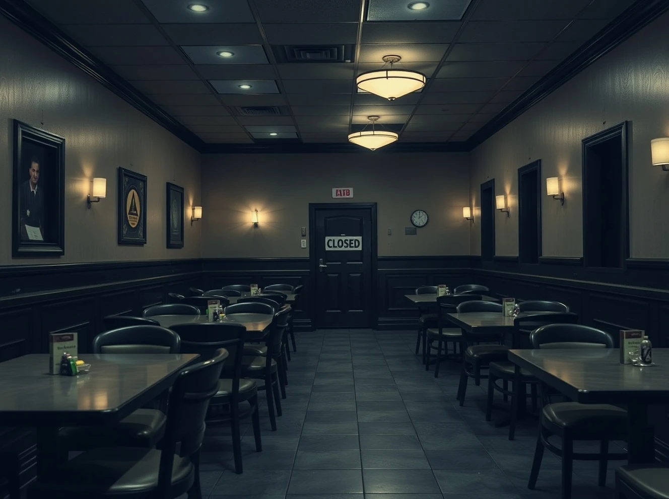 Restaurant chain Chapter 7 bankruptcy closure showing empty dining area and closed sign
