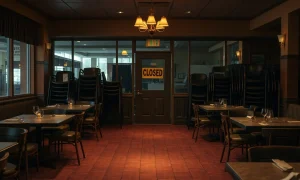 Restaurant chain closures show empty dining room with single remaining location operational