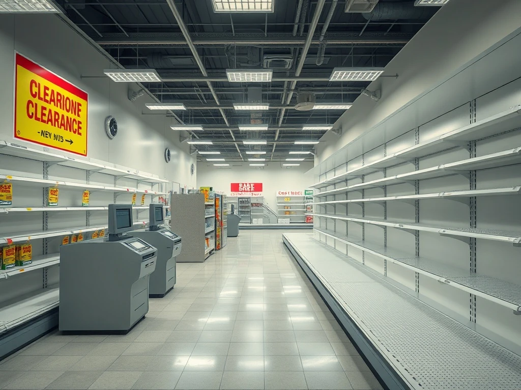 Empty retail store during Chapter 11 bankruptcy proceedings with closed signs and clearance merchandise