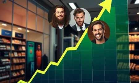 Retailer soaring stock chart with celebrity endorsement impact visualization
