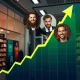 Retailer soaring stock chart with celebrity endorsement impact visualization