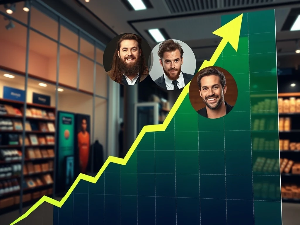 Retailer soaring stock chart with celebrity endorsement impact visualization