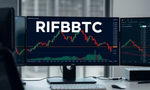 RIFBTC trading chart showing flat price movement with technical indicators displaying range-bound market conditions