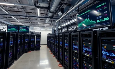 Riot Platforms Bitcoin mining facility showing advanced technology and renewable energy integration for optimal cryptocurrency production