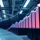 Riot Platforms Bitcoin mining facility with energy infrastructure and rising stock chart
