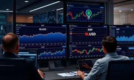 RLUSD-XRP AMM pools dashboard showing institutional DeFi liquidity management and automated rebalancing