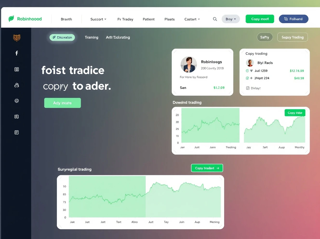 Robinhood copy trading platform interface showing social investment features