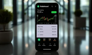 Robinhood trading features displayed on modern smartphone interface showing real-time market data