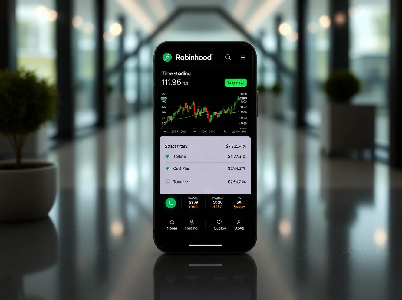 Robinhood trading features displayed on modern smartphone interface showing real-time market data