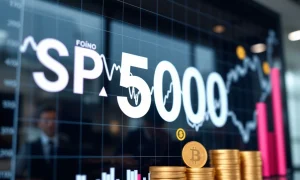 S&P 500 index chart with cryptocurrency integration showing market movement and digital asset acceptance