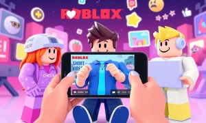 Roblox video feed showcasing gameplay clips and AI creation tools for creators