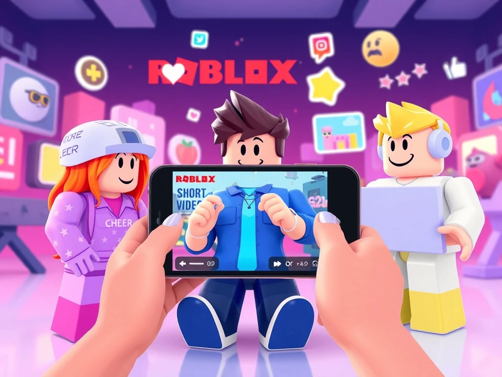 Roblox video feed showcasing gameplay clips and AI creation tools for creators