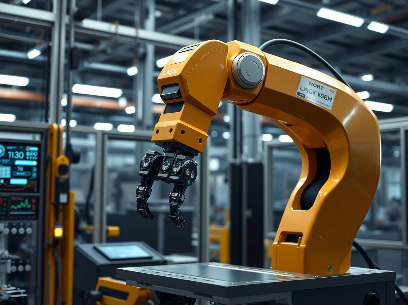 Robotics software controlling precision manufacturing assembly with automated robotic arms