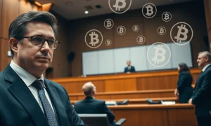 Sam Bankman-Fried appeal hearing courtroom scene with cryptocurrency legal proceedings