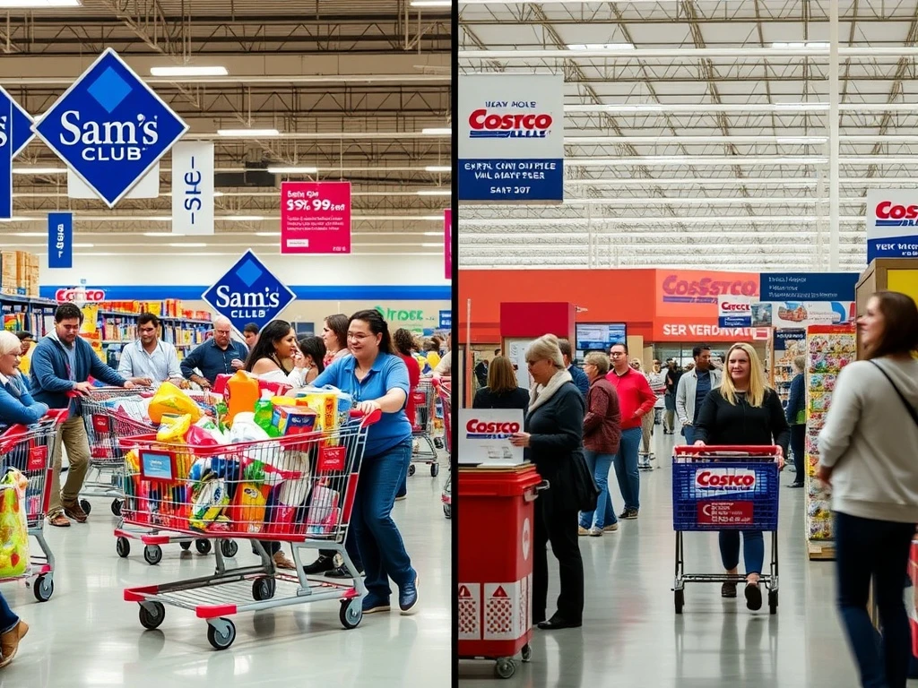 Sam's Club members celebrating shopping victory over Costco with carts full of savings