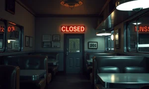 Iconic sandwich chain closing locations with empty restaurant and closed sign