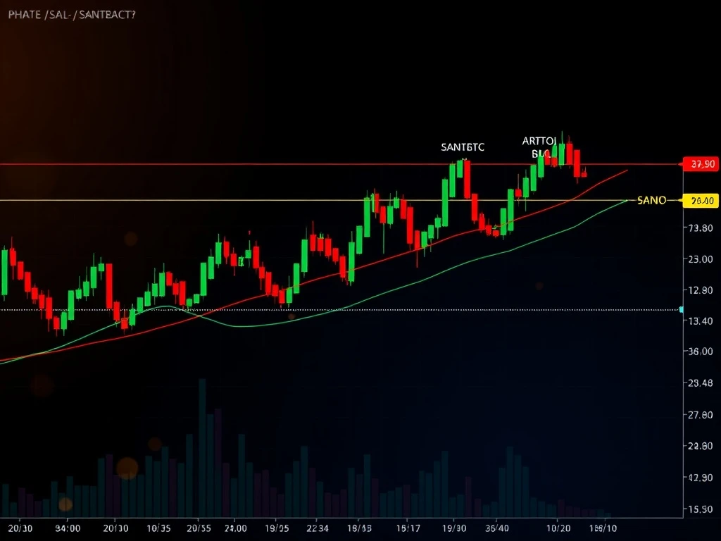 SANTOSBTC technical analysis chart showing key support resistance levels and trading signals