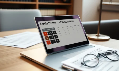 Settlement calculator showing estimated car accident compensation with legal documents