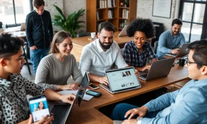 Successful side hustle entrepreneurs working on digital businesses and creative projects