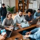 Successful side hustle entrepreneurs working on digital businesses and creative projects