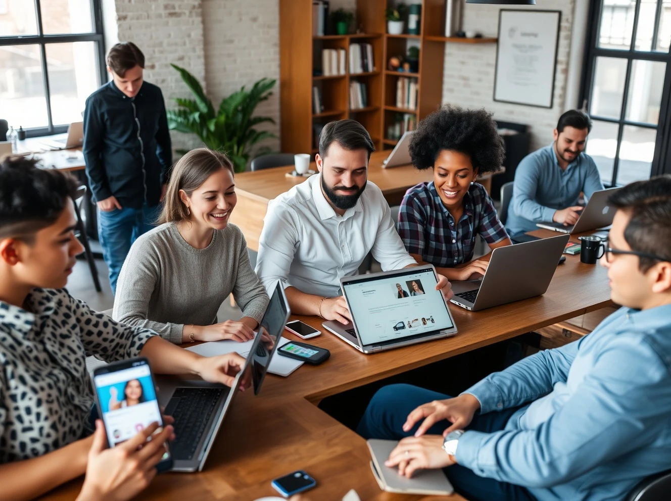 Successful side hustle entrepreneurs working on digital businesses and creative projects