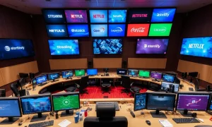 Sky job cuts announcement during streaming industry transformation showing empty broadcast studio