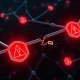 Smart contracts security breach showing interconnected blockchain networks with vulnerability warnings