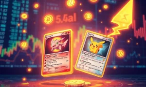 Solana blockchain transforming Pokémon cards into digital NFT collectibles with market growth visualization