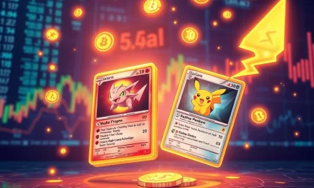 Solana blockchain transforming Pokémon cards into digital NFT collectibles with market growth visualization