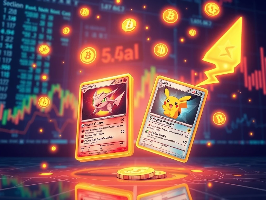 Solana blockchain transforming Pokémon cards into digital NFT collectibles with market growth visualization