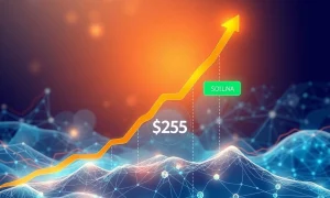 Solana breakout analysis showing price chart approaching $255 resistance level with bullish indicators