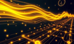 Solana ETF institutional investment flowing into high-speed blockchain network with golden capital streams