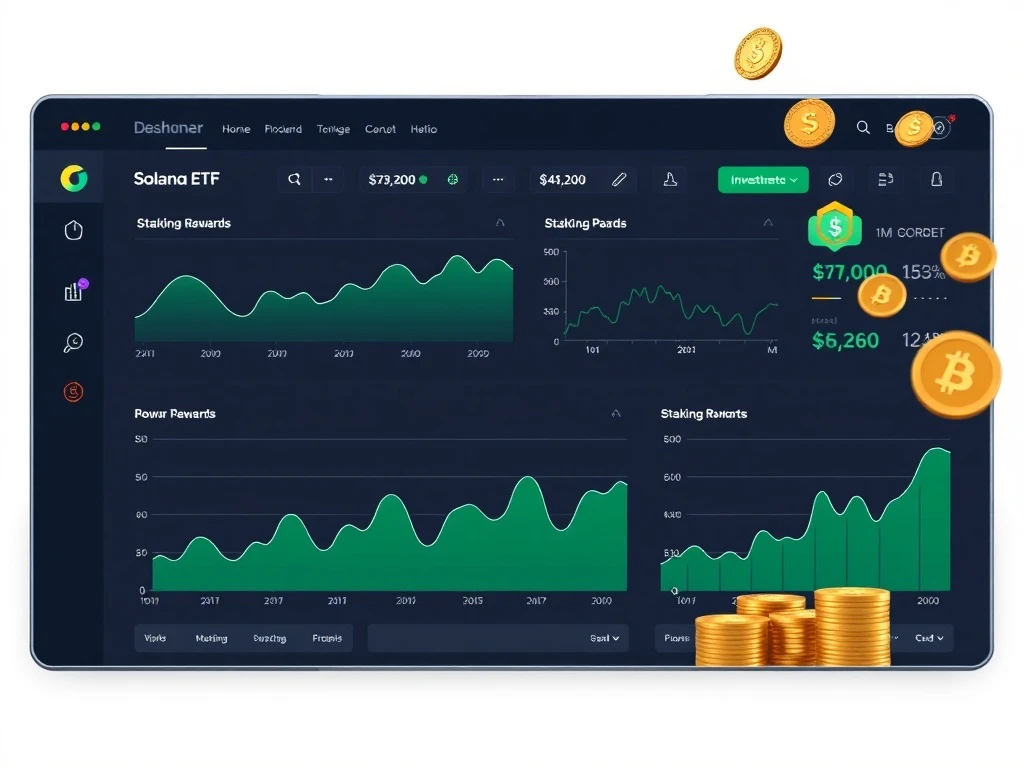 Solana ETF investment dashboard showing staking rewards and performance metrics