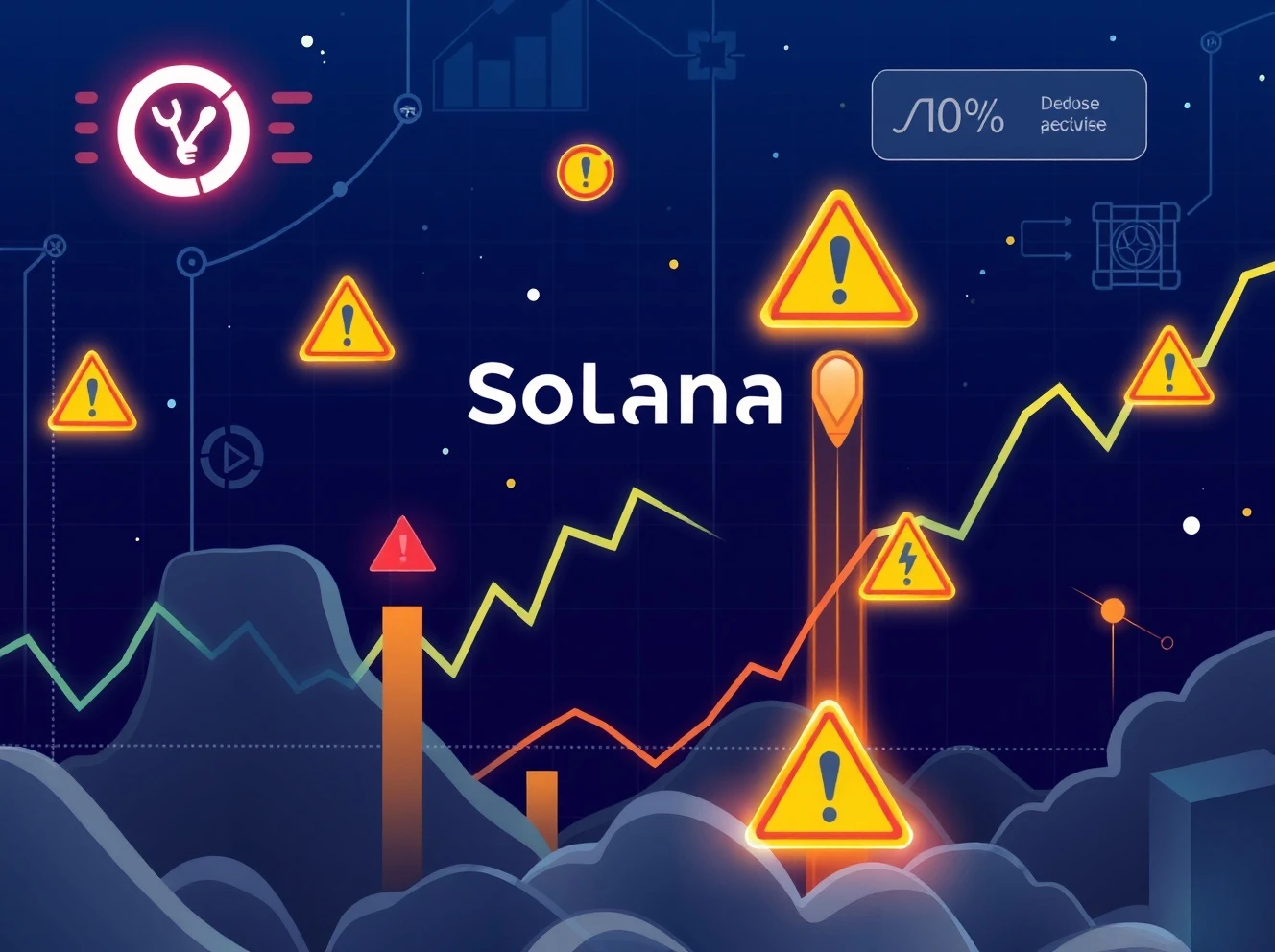 Solana launchpad ecosystem showing growth charts alongside legal warning symbols