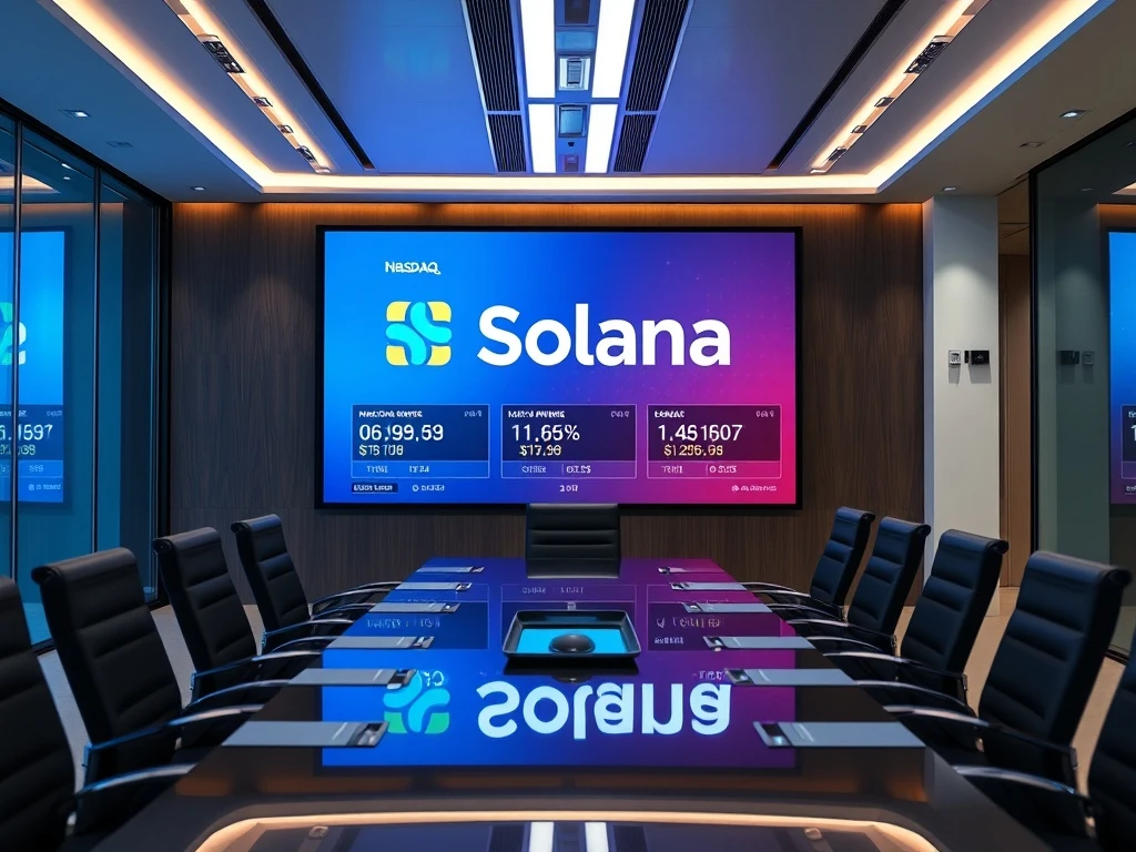 Solana Nasdaq listing celebration showing blockchain technology merging with traditional finance