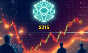Solana price chart analysis showing critical resistance level at $215 with institutional investment indicators