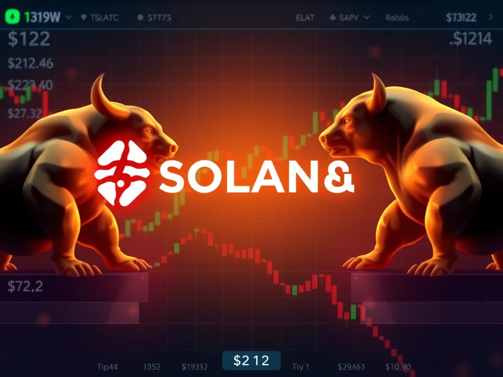 Solana price analysis showing critical $212 resistance level with bull and bear market forces in balance
