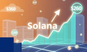 Solana price projection showing growth trajectory toward $260 target with institutional adoption indicators