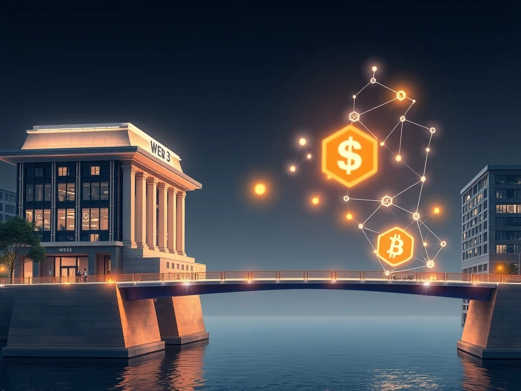 Web3 financial bridge connecting traditional finance with blockchain technology through stablecoin infrastructure