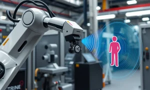Sonair 3D ultrasonic sensor detecting objects in robotic workspace for safety