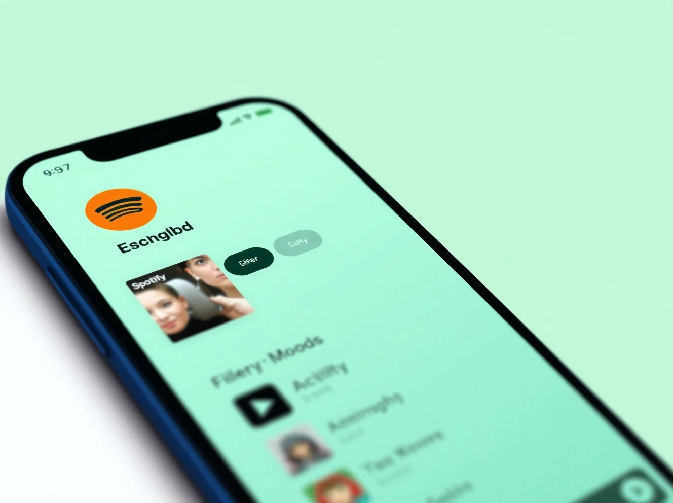 Spotify smart filters interface showing activity, mood, and genre filtering options on mobile app