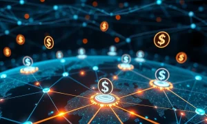 Stablecoin infrastructure connecting global financial networks with blockchain technology and digital transactions