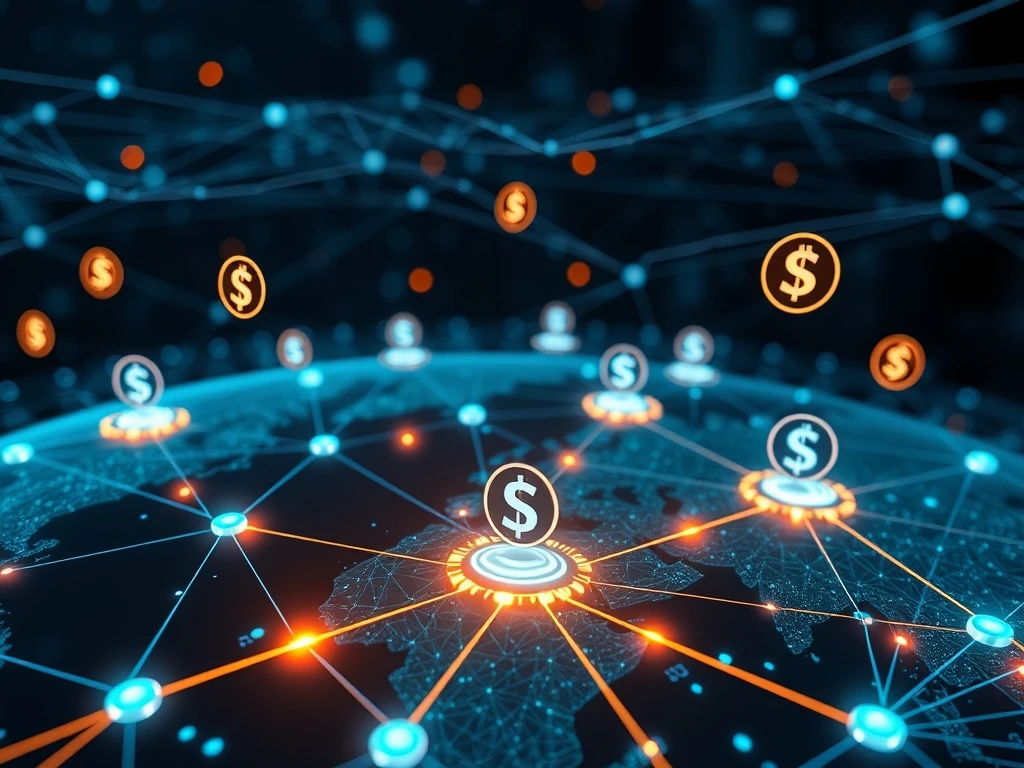 Stablecoin infrastructure connecting global financial networks with blockchain technology and digital transactions