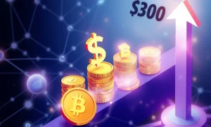 Stablecoin market cap reaching $300 billion milestone with digital currency growth visualization