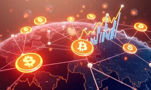 Growing stablecoin market visualization showing digital currency expansion across global financial networks