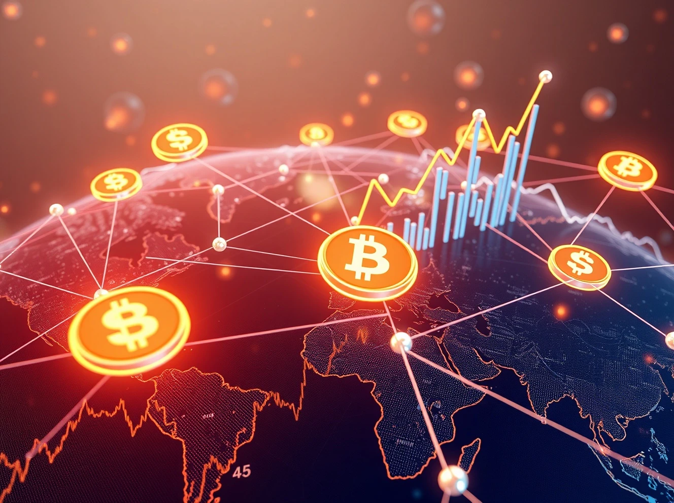 Growing stablecoin market visualization showing digital currency expansion across global financial networks