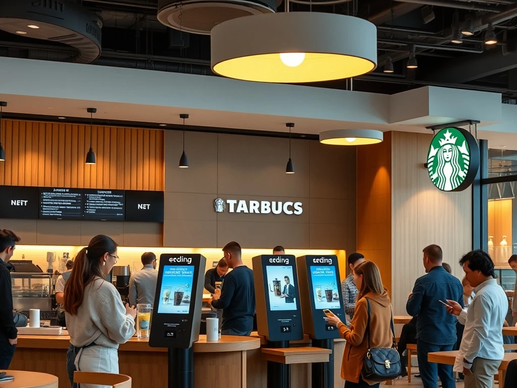 Starbucks in-store experience transformation showing digital ordering and modern cafe design