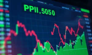 Rising stock futures dashboard showing pre-market gains ahead of PPI data release